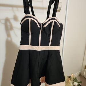 PrettyLittleThing Black and Cream Romper